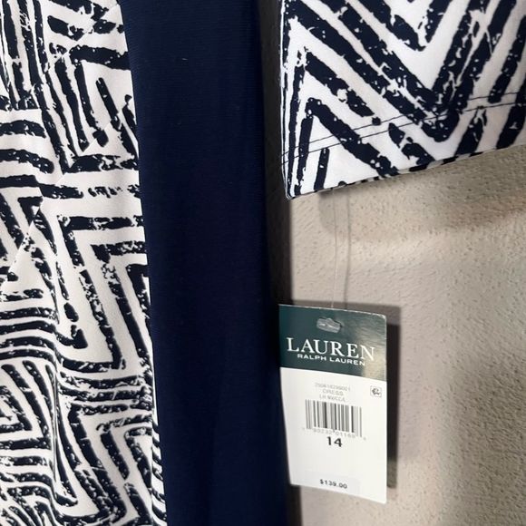 Lauren Ralph Lauren Dress New Dark Navy/White Chevrons W/Navy Sides - Picture 3 of 10